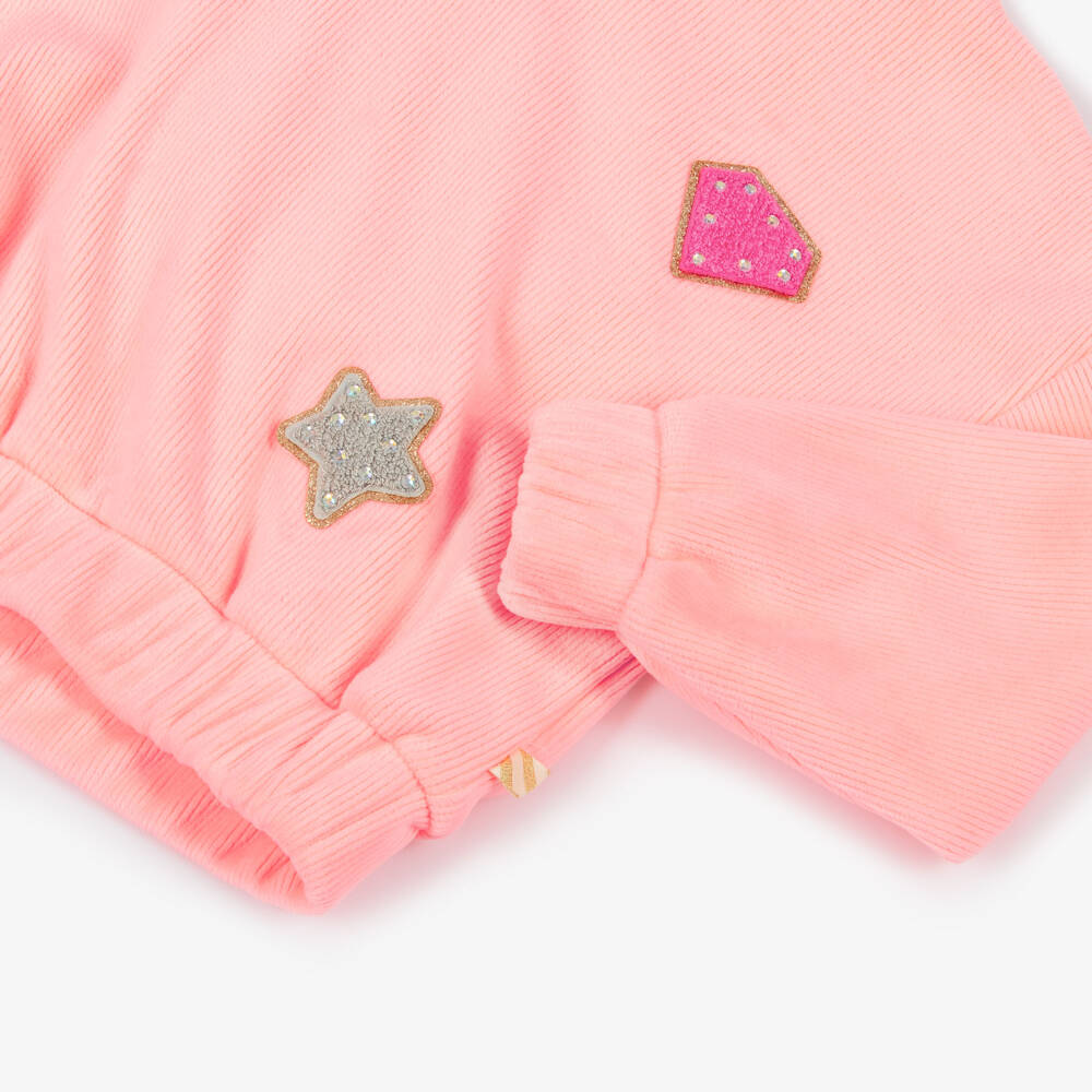 Billieblush-Girls Neon Coral Pink Ribbed Velour Hoodie | Childrensalon Outlet