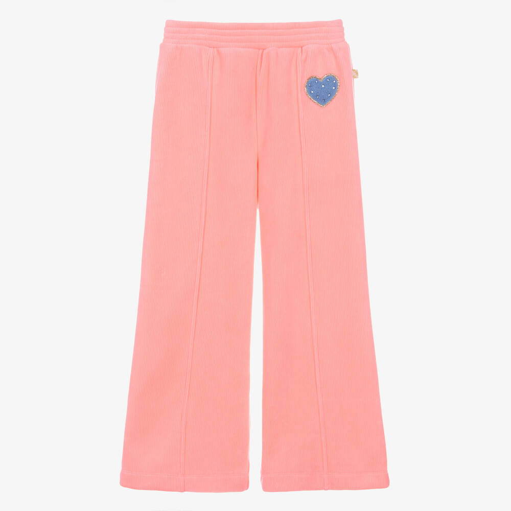 Billieblush-Girls Neon Coral Pink Ribbed Velour Joggers | Childrensalon Outlet