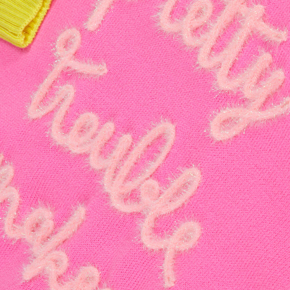 Billieblush-Girls Neon Pink Slogan Sweater with Sequin Hearts | Childrensalon Outlet