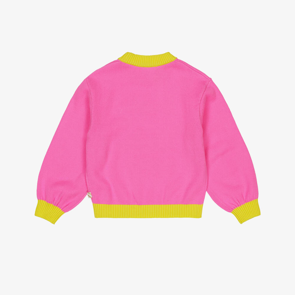 Billieblush-Girls Neon Pink Slogan Sweater with Sequin Hearts | Childrensalon Outlet