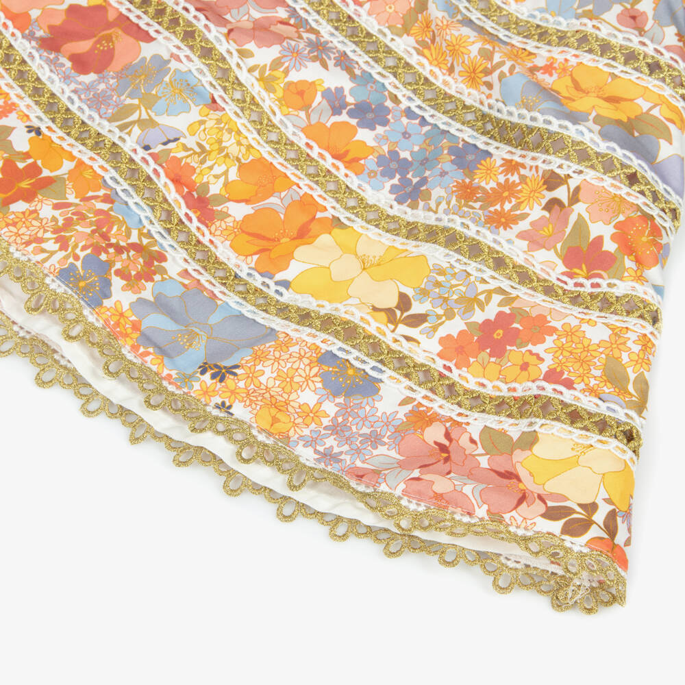 Marlo Kids-Girls Orange Floral Cotton Sateen Dress with Gold Embroidery | Childrensalon Outlet