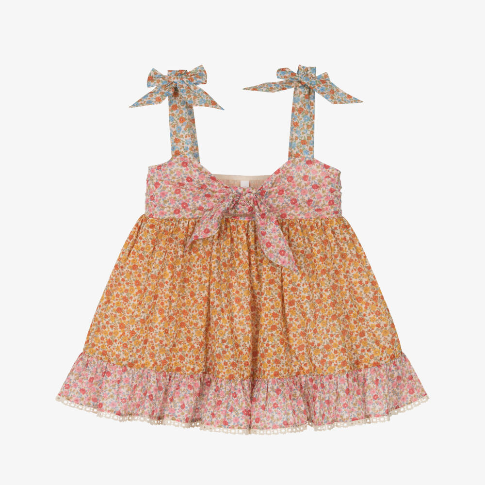 Zimmermann-Girls Orange Floral Print Cotton Blouse | Childrensalon Outlet