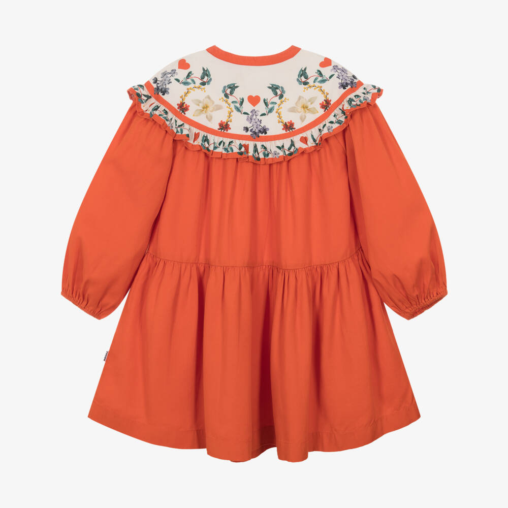 Molo-Girls Orange & Ivory Floral Long Sleeve Dress | Childrensalon Outlet