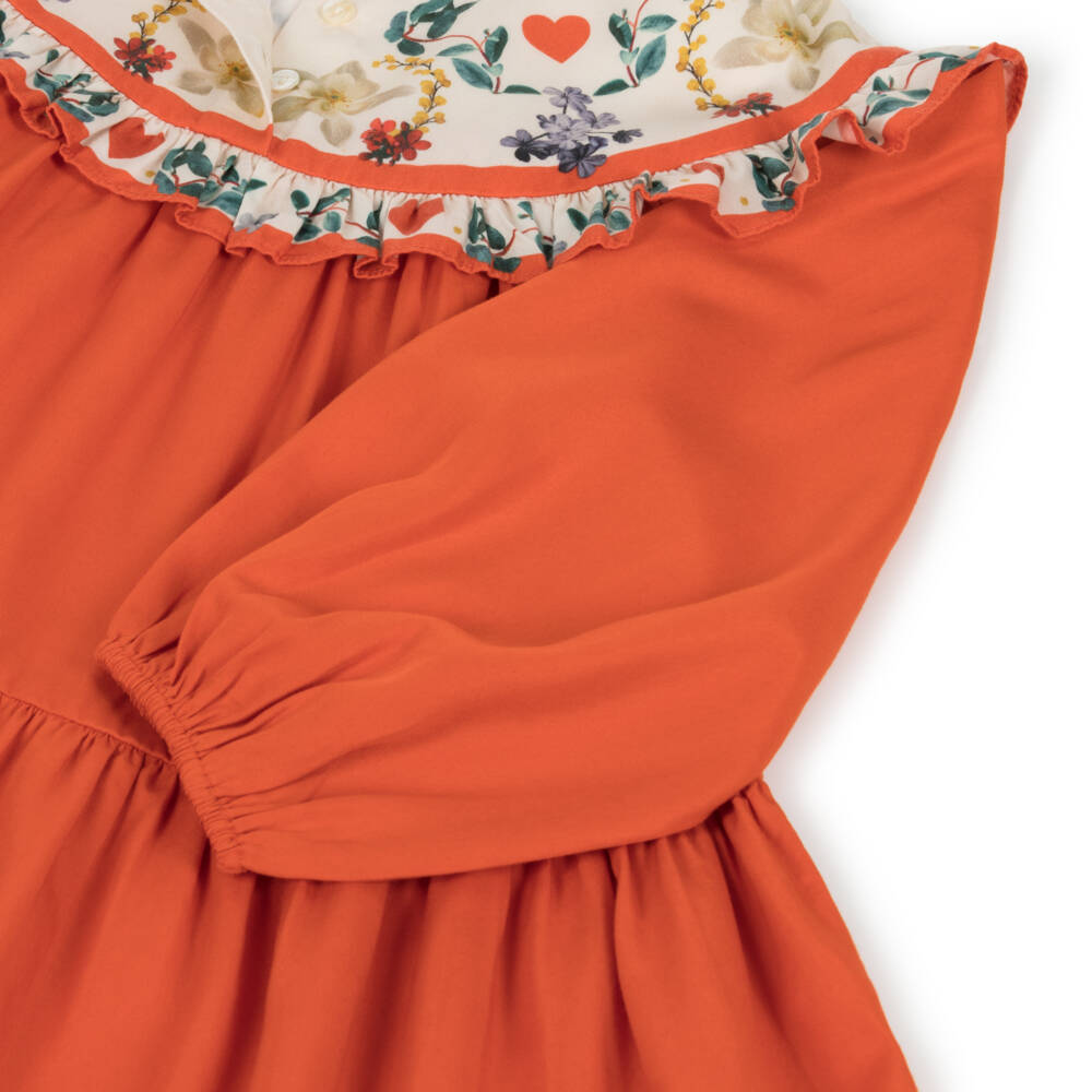 Molo-Girls Orange & Ivory Floral Long Sleeve Dress | Childrensalon Outlet