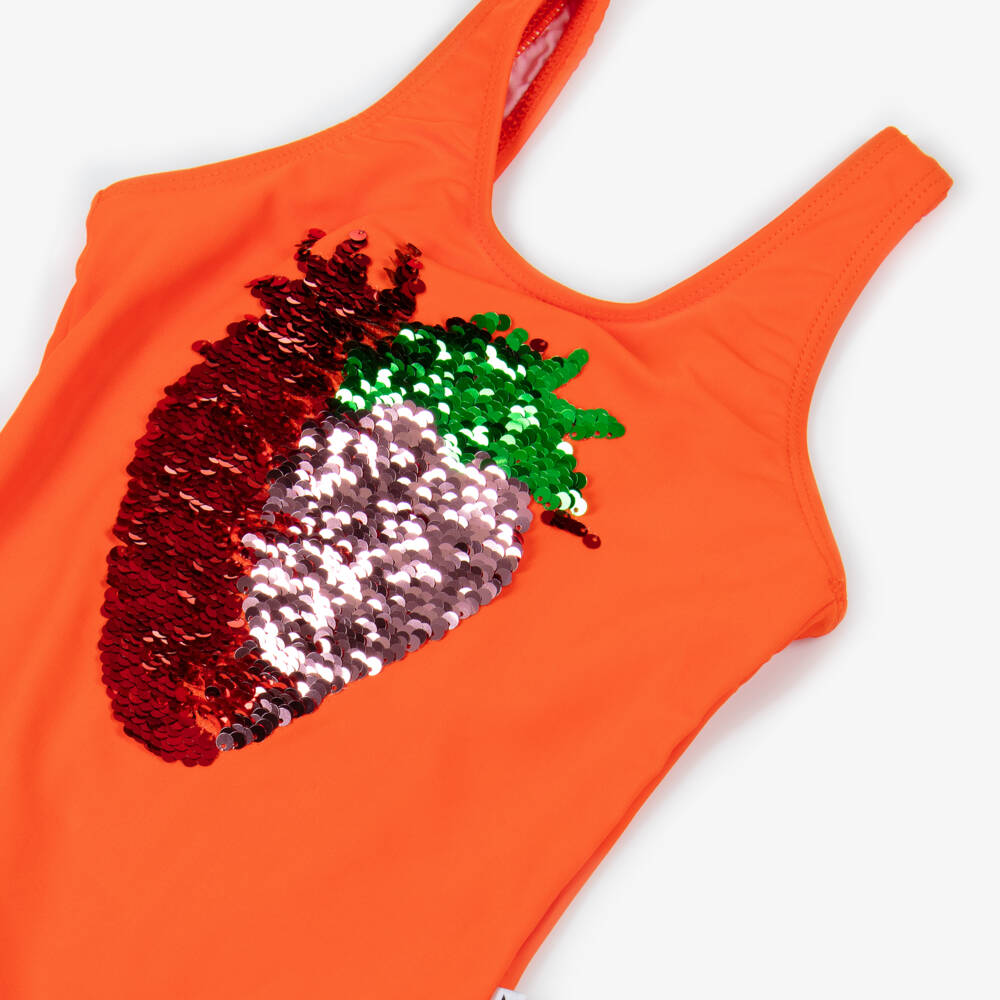 Molo-Girls Orange Sequinned Strawberry Swimsuit (UPF50+) | Childrensalon Outlet