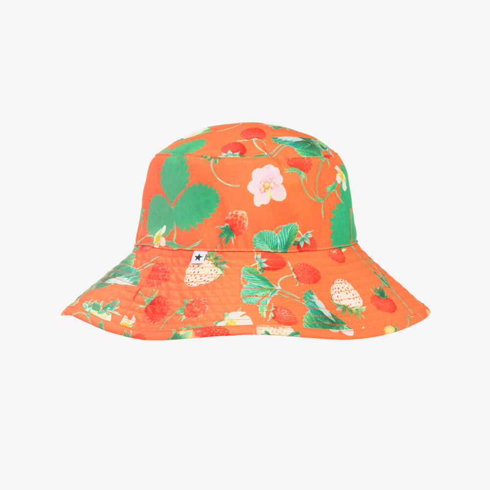 Molo-Girls Orange Strawberry Print Bucket Hat (UPF50+) | Childrensalon Outlet