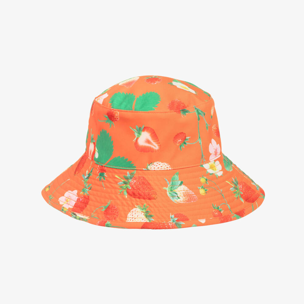 Molo-Girls Orange Strawberry Print Bucket Hat (UPF50+) | Childrensalon Outlet