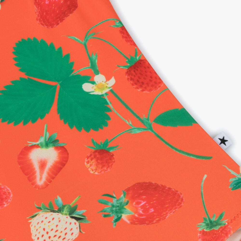 Molo-Girls Orange Strawberry Print Ruffle Swimsuit (UPF50+) | Childrensalon Outlet
