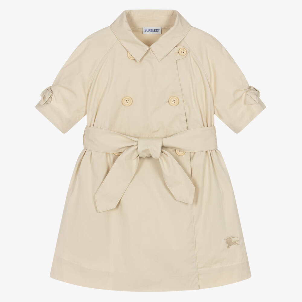Burberry-فستان ترنش قطني بيج للبنات | Childrensalon Outlet