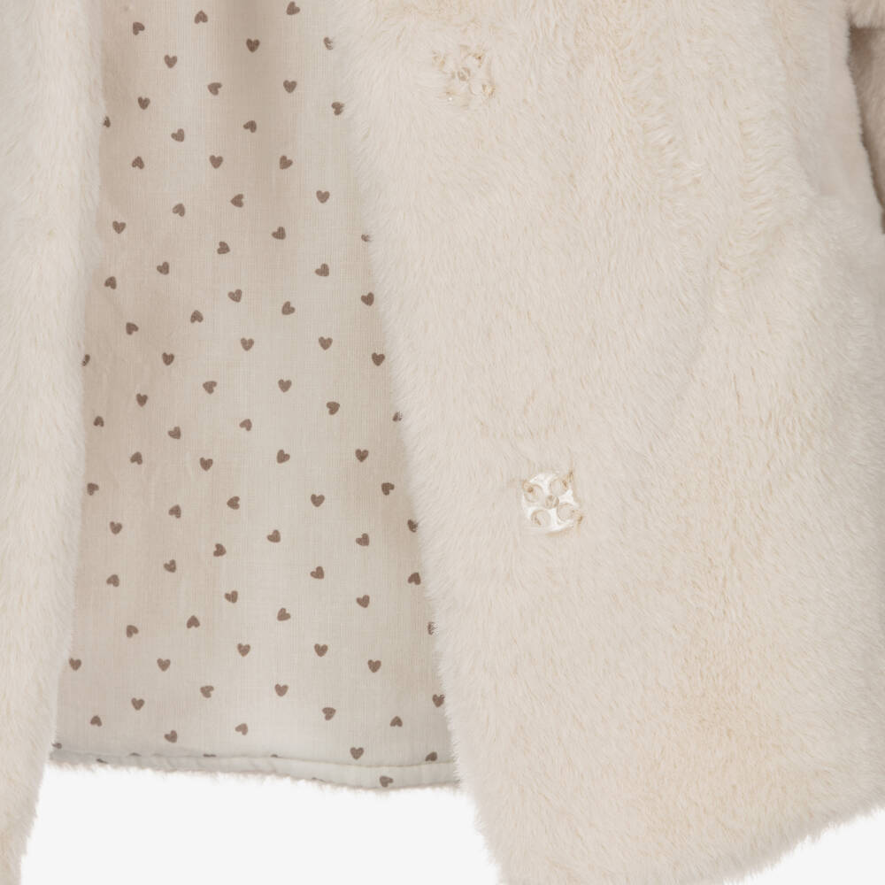 Mayoral-Girls Pale Beige Faux Fur Coat | Childrensalon Outlet