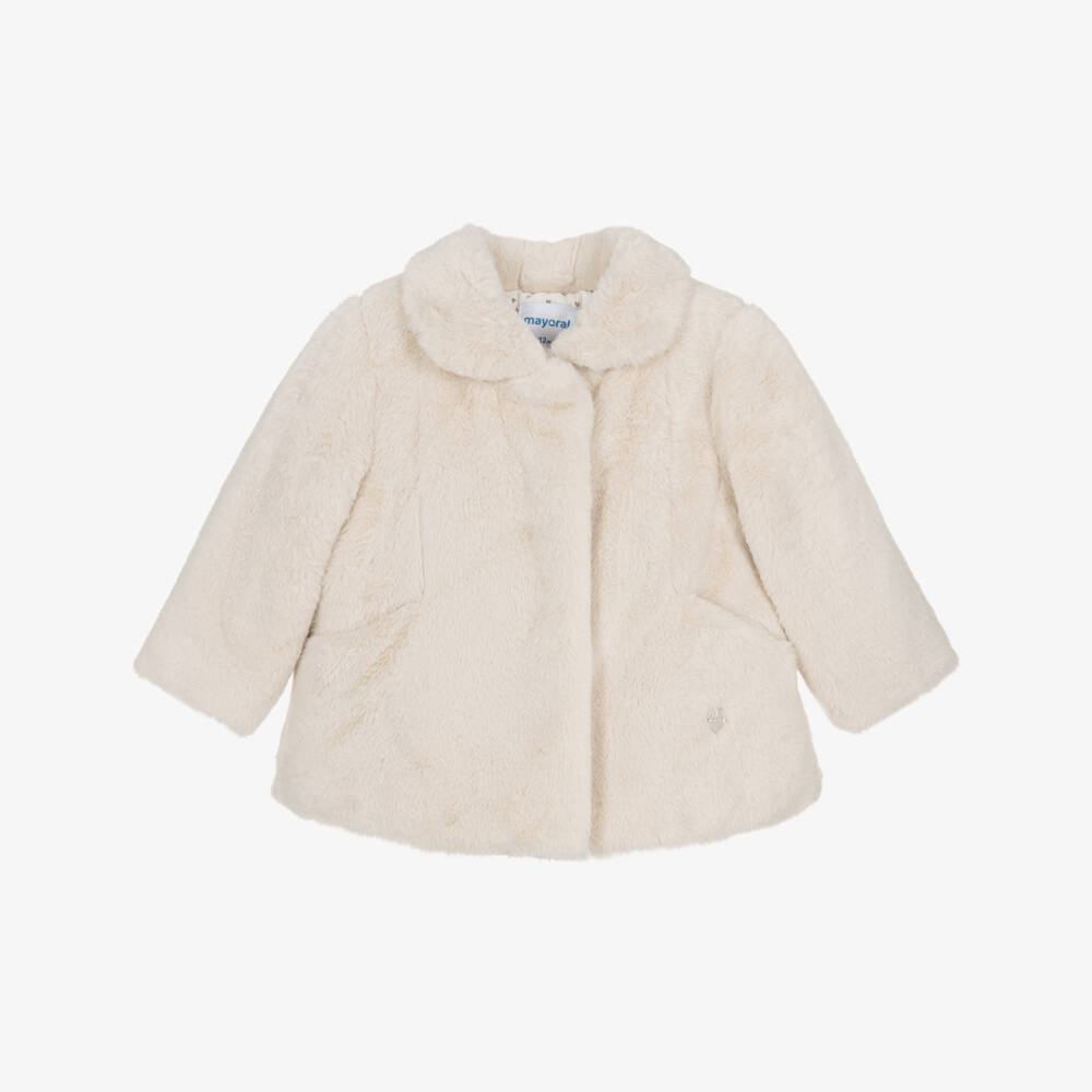 Mayoral-Girls Pale Beige Faux Fur Coat | Childrensalon Outlet