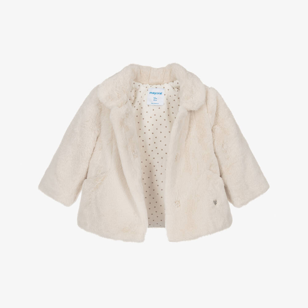 Mayoral-Girls Pale Beige Faux Fur Coat | Childrensalon Outlet