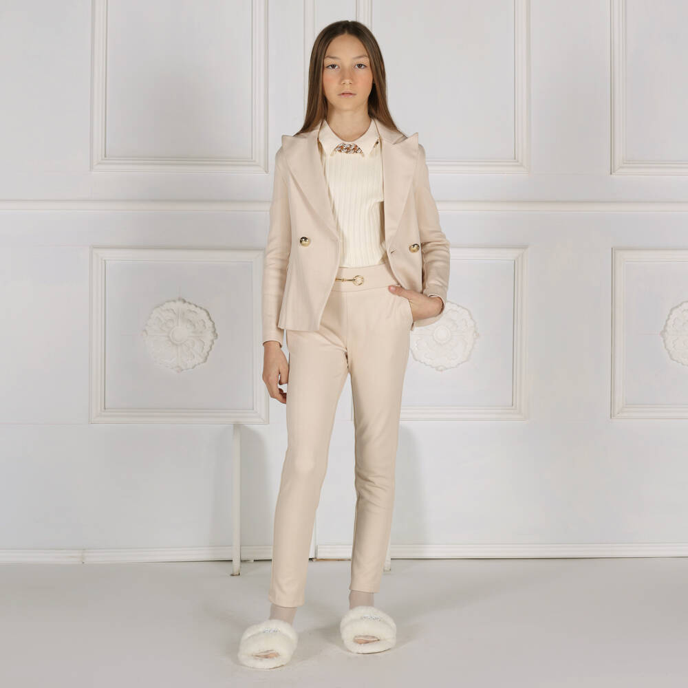 Fun & Fun-بنطلون بيج للبنات من الجيرسيه مع لمسة ذهبية | Childrensalon Outlet