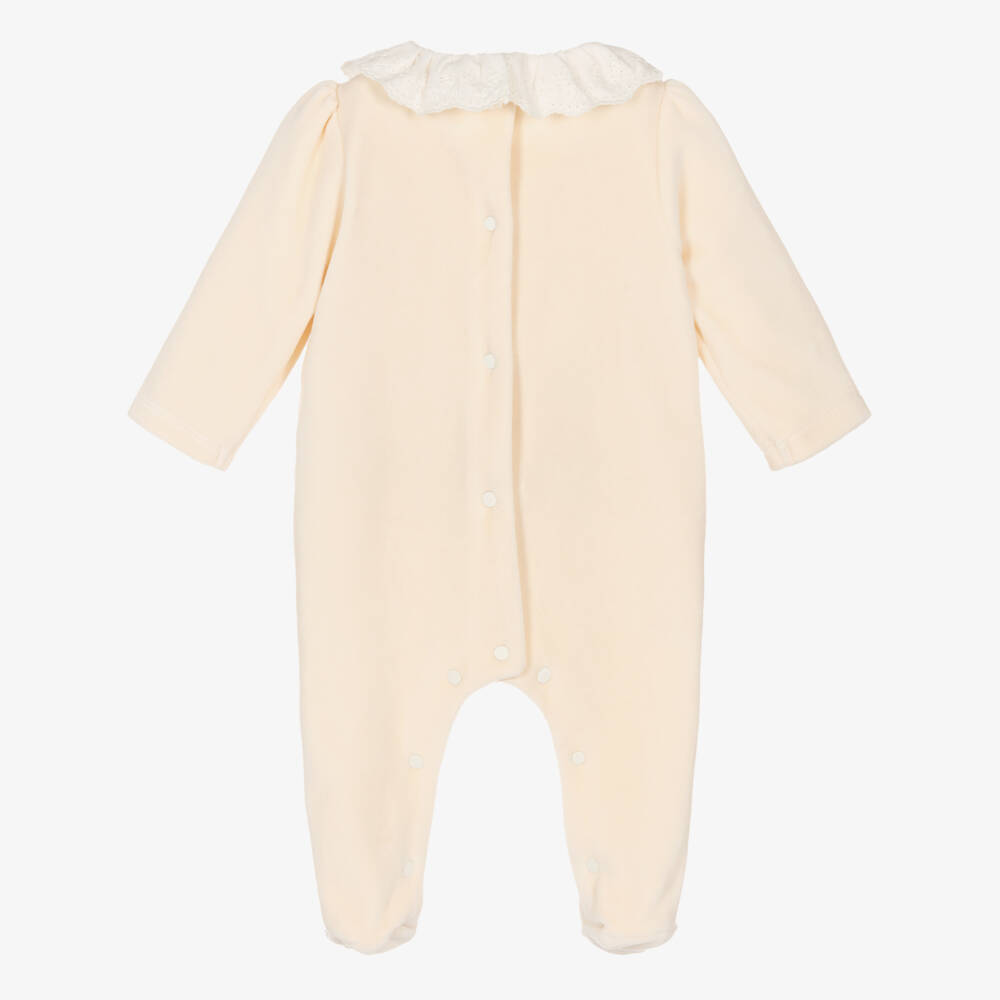 Patachou-Girls Pale Beige Velour Babygrow | Childrensalon Outlet