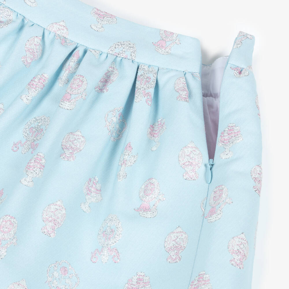 Atelier Choux Paris-Girls Pale Blue Brocade Skirt | Childrensalon Outlet