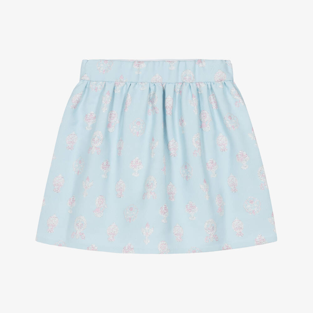 Atelier Choux Paris-Girls Pale Blue Brocade Skirt | Childrensalon Outlet