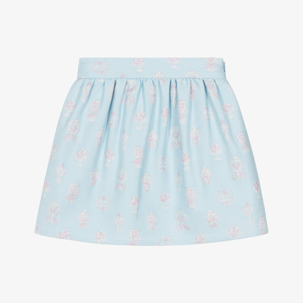 Atelier Choux Paris-Girls Pale Blue Brocade Skirt | Childrensalon Outlet