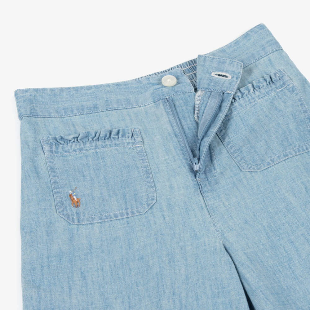 Ralph Lauren-Girls Pale Blue Chambray Trousers | Childrensalon Outlet