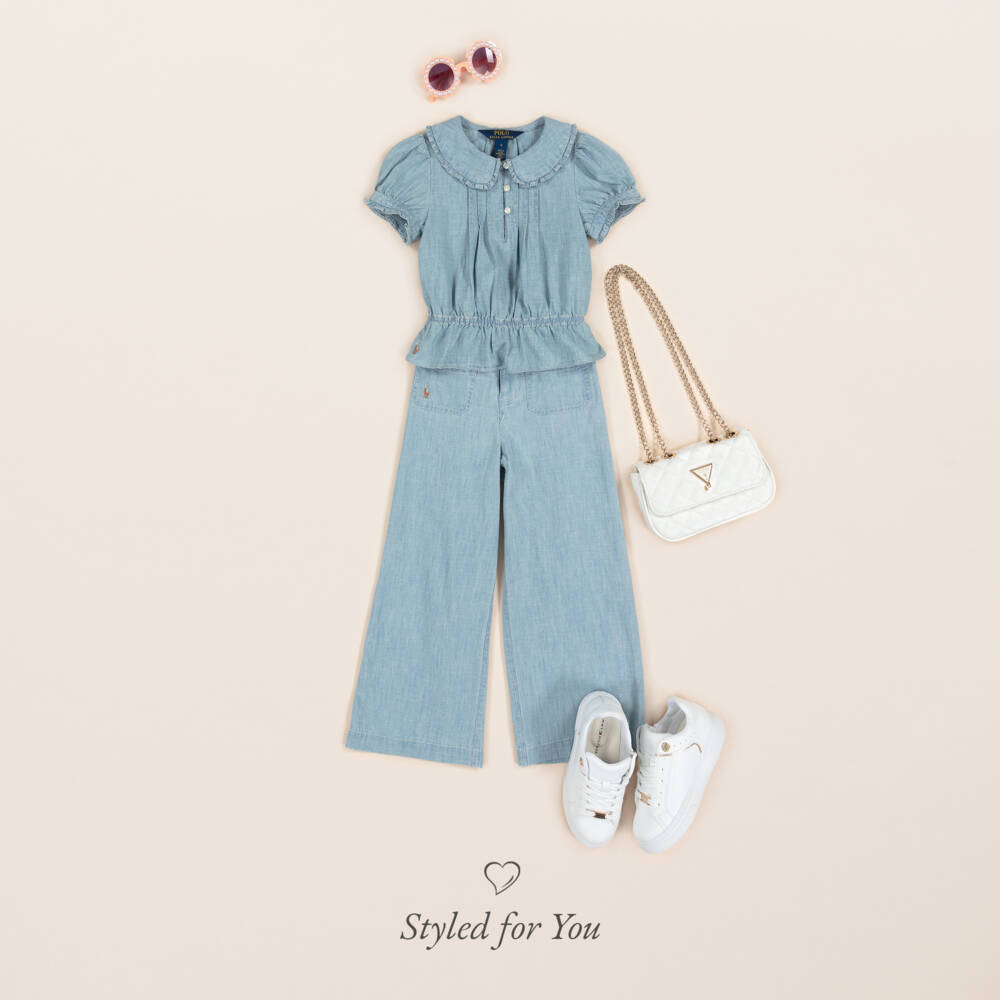 Ralph Lauren-Girls Pale Blue Chambray Trousers | Childrensalon Outlet