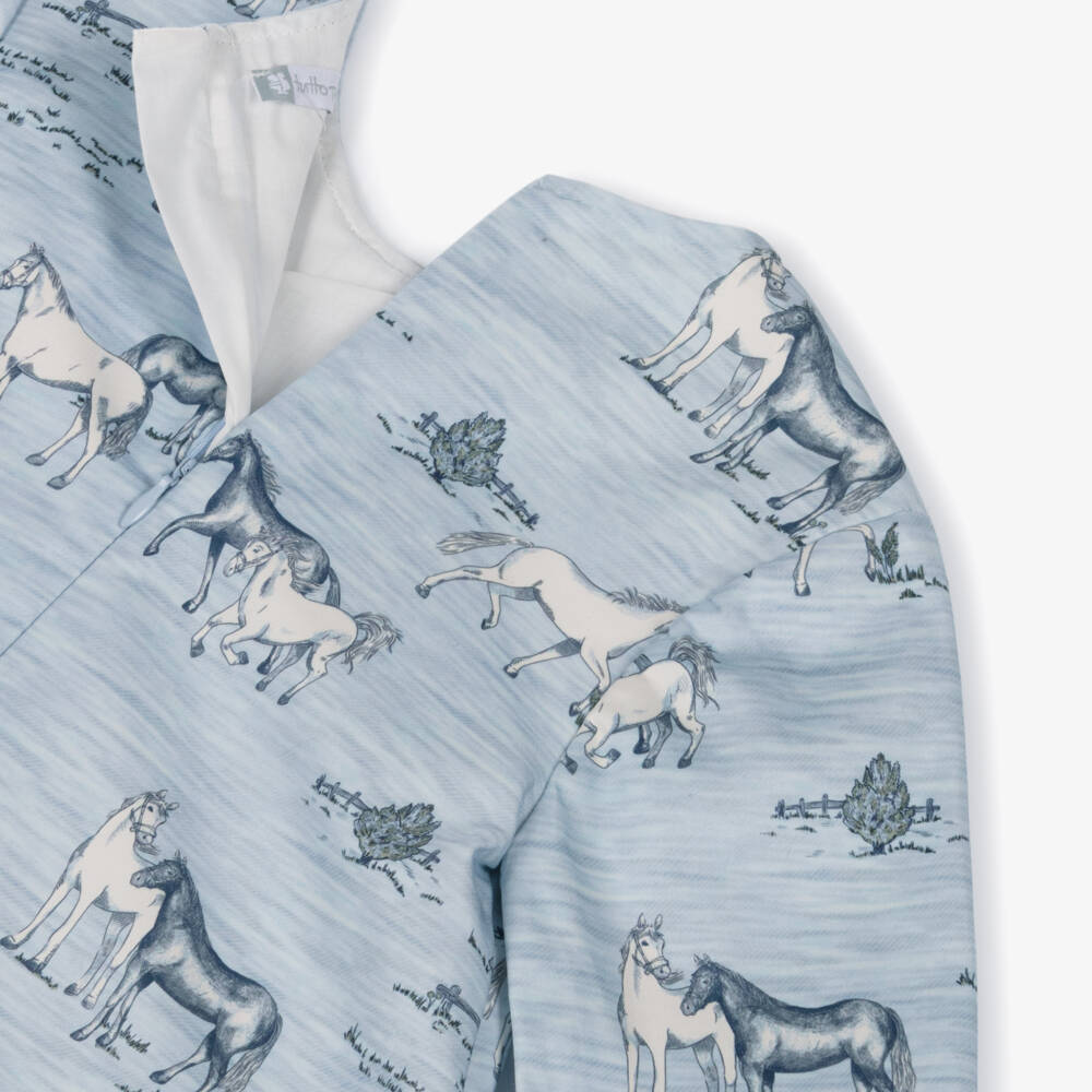 Tutto Piccolo-Girls Pale Blue Cotton Horses Dress & Socks Set | Childrensalon Outlet