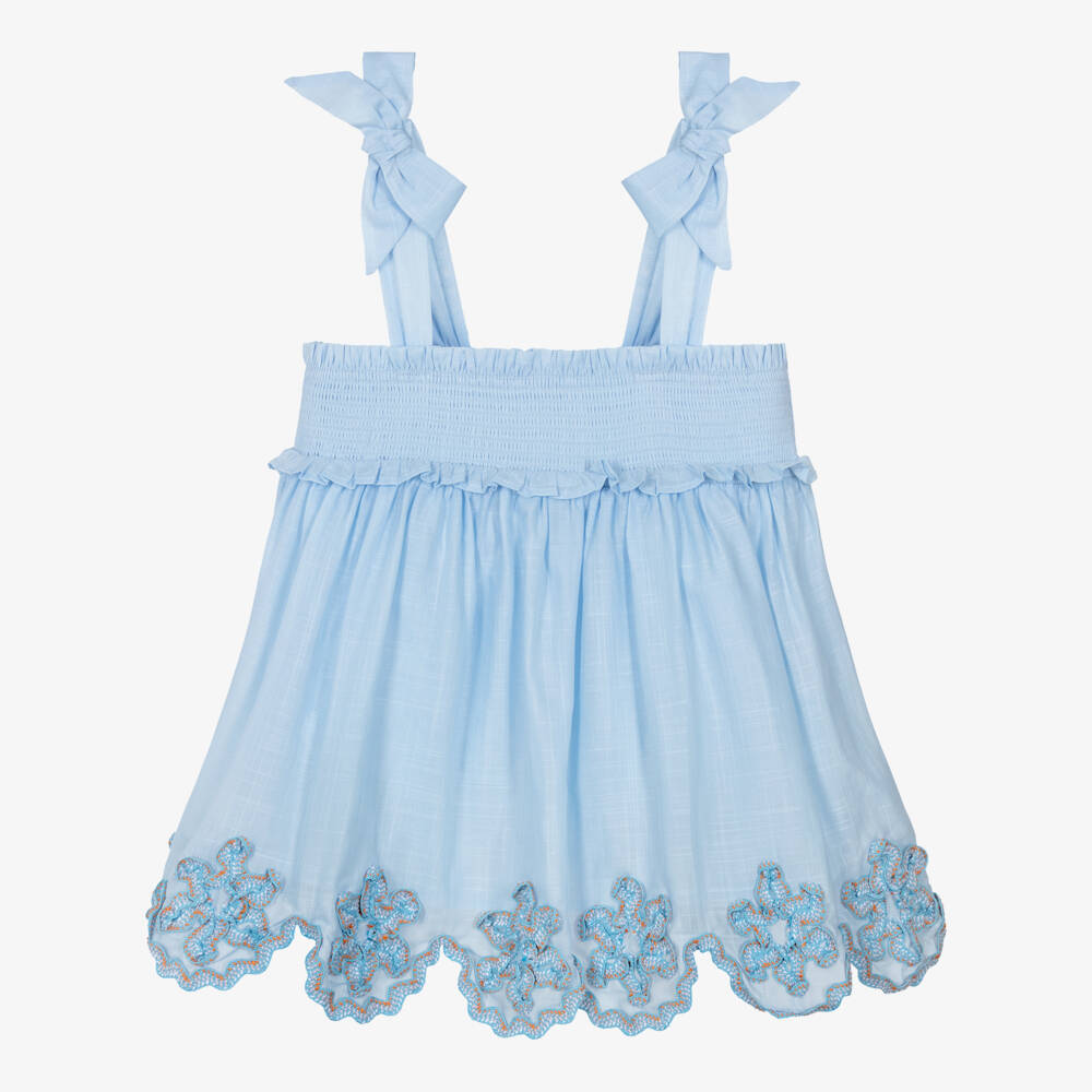 Zimmermann-Girls Pale Blue Cotton Ric Rac Top | Childrensalon Outlet