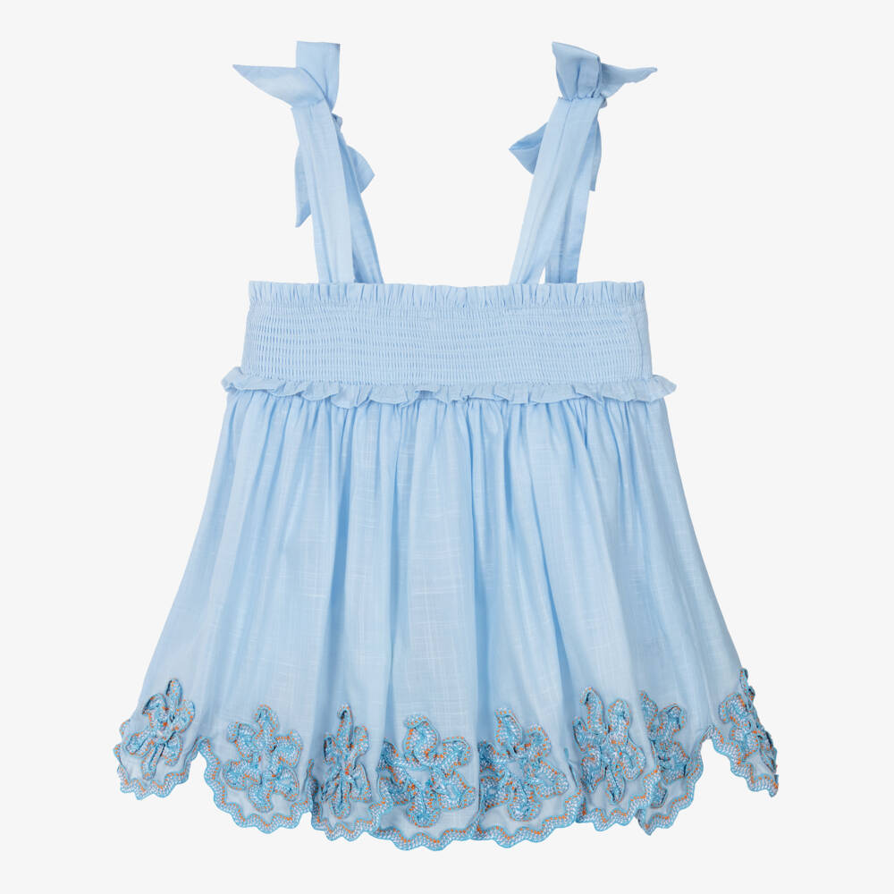 Zimmermann-Girls Pale Blue Cotton Ric Rac Top | Childrensalon Outlet