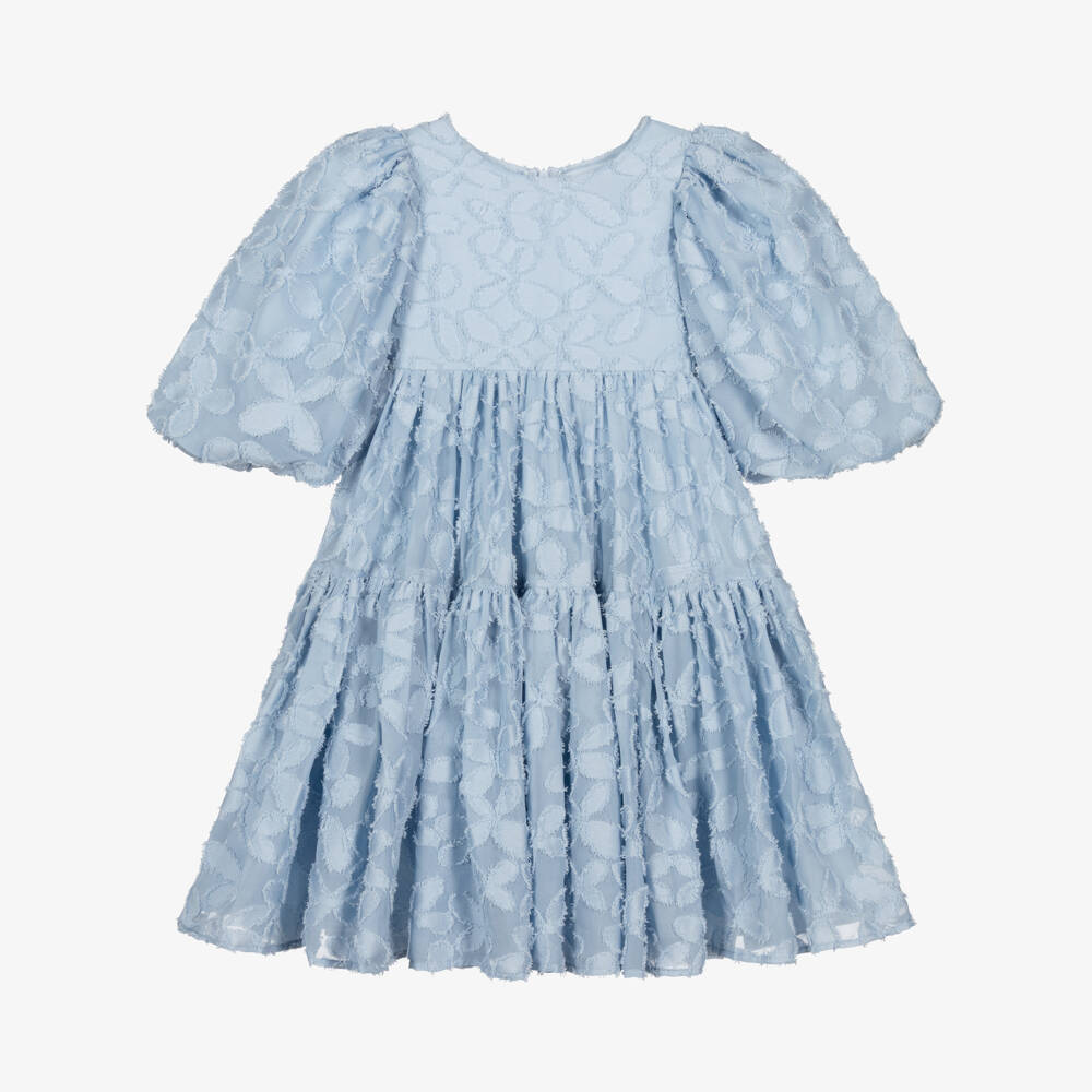 Petite Amalie-Girls Pale Blue Floral Jacquard Dress | Childrensalon Outlet