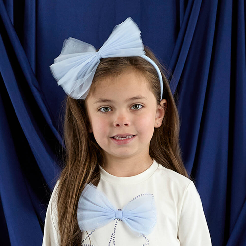 A Dee-Girls Pale Blue Glittery Tulle Bow Hairband | Childrensalon Outlet