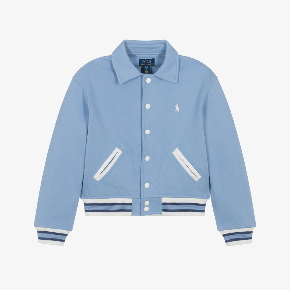 Ralph Lauren-Girls Pale Blue Jersey Varsity Jacket | Childrensalon Outlet