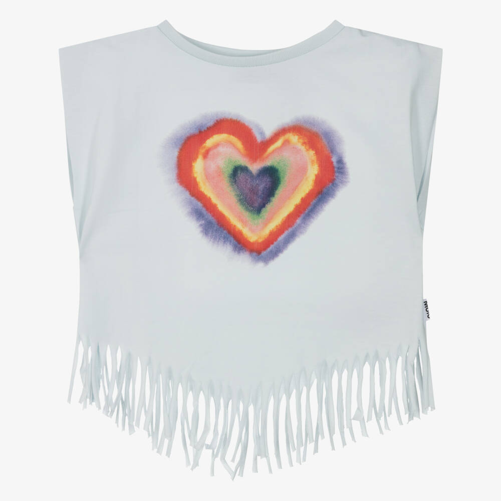 Molo-Girls Pale Blue Rainbow Heart Sleeveless Top | Childrensalon Outlet