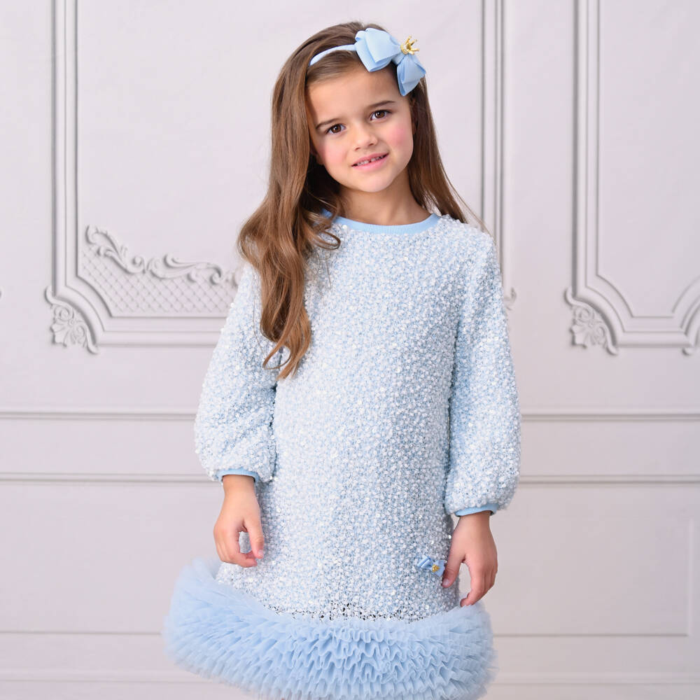 Angel's Face-Girls Pale Blue Sequin Embellished Ruffle Hem Dress | Childrensalon Outlet