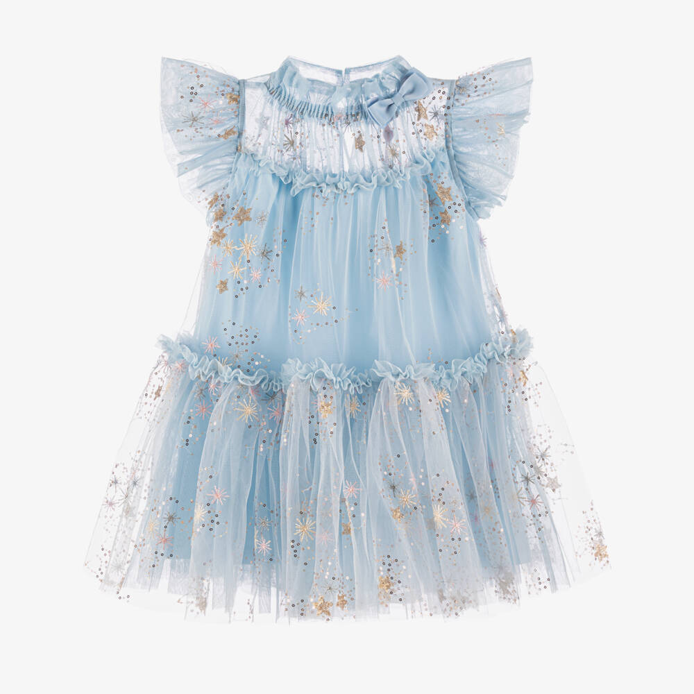 Angel's Face-Girls Pale Blue Tulle Embroidered Star Dress | Childrensalon Outlet