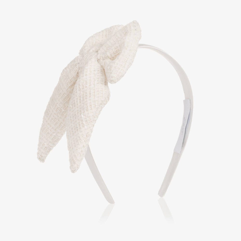 Jamiks-طوق شعر للبنات من التويد العاجي مع فيونكة | Childrensalon Outlet