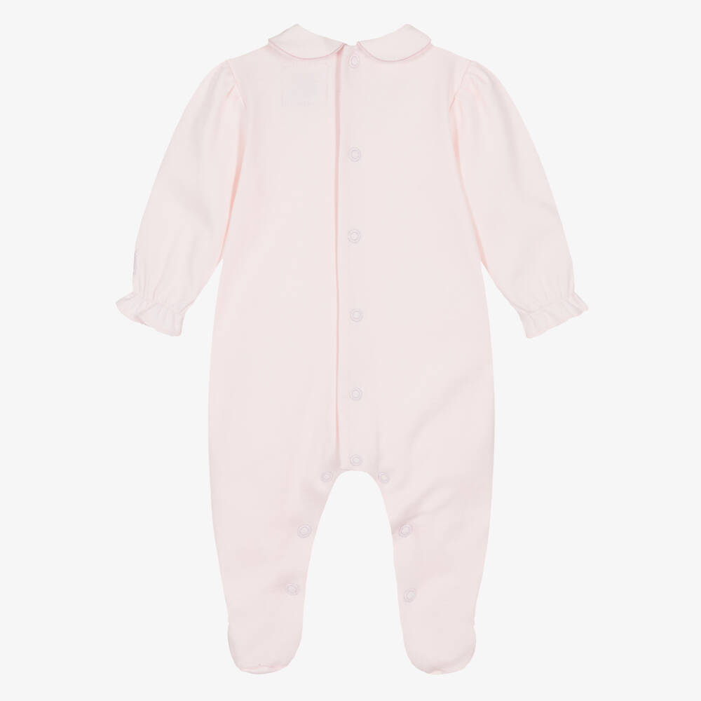 Emile et Rose-Girls Pale Pink Cotton Babygrow with Floral Embroidery | Childrensalon Outlet
