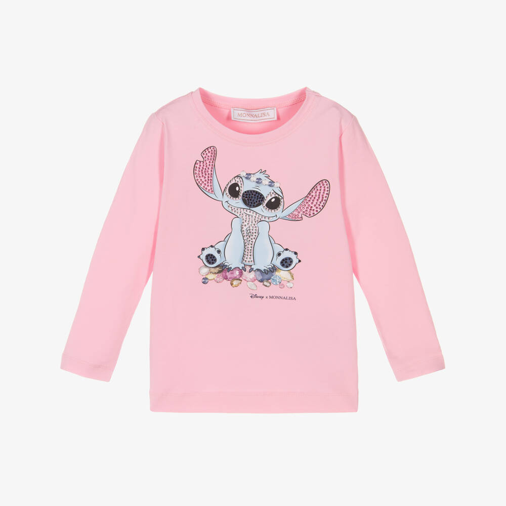 Monnalisa-Girls Pale Pink Cotton Disney Stitch Print Top | Childrensalon Outlet