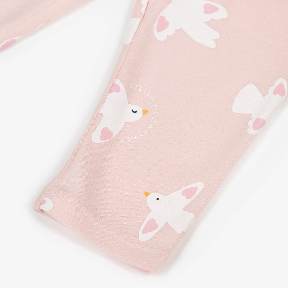 Stella McCartney Kids-Girls Pale Pink Cotton Jersey Leggings with White Bird Print | Childrensalon Outlet