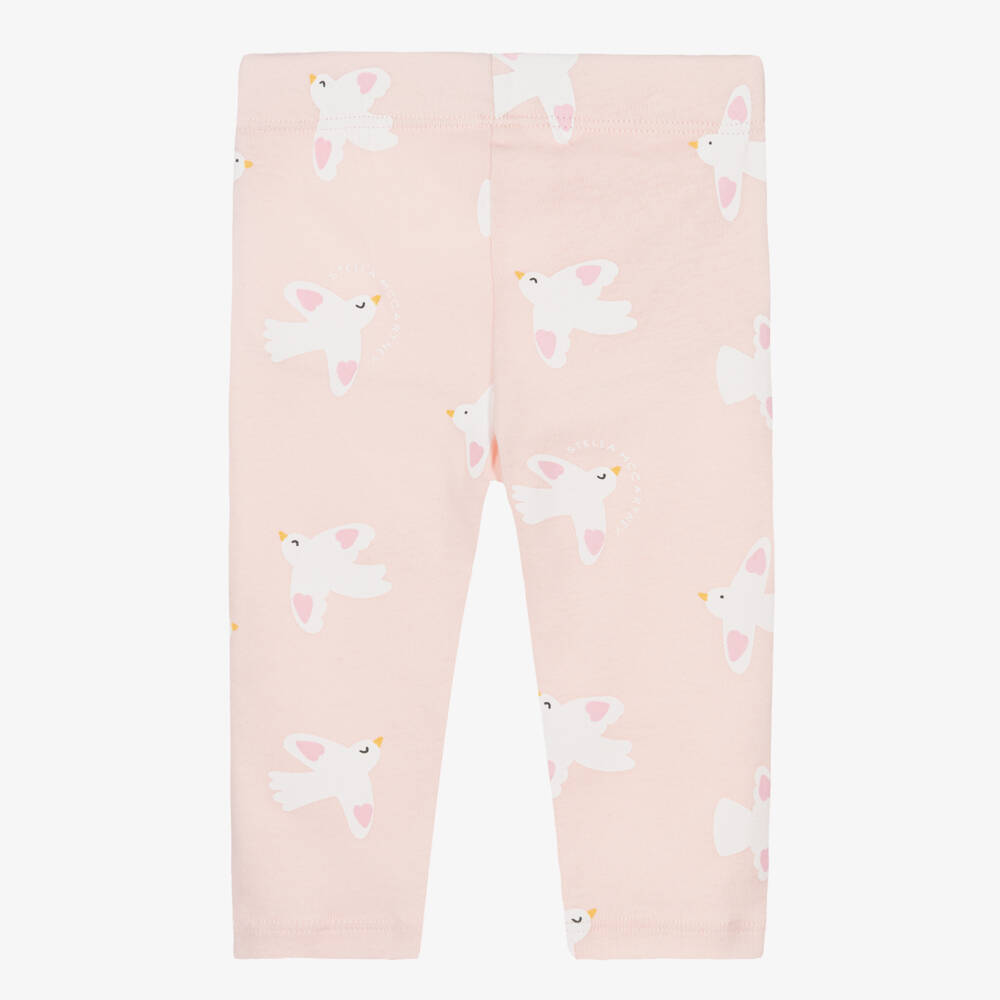 Stella McCartney Kids-Girls Pale Pink Cotton Jersey Leggings with White Bird Print | Childrensalon Outlet