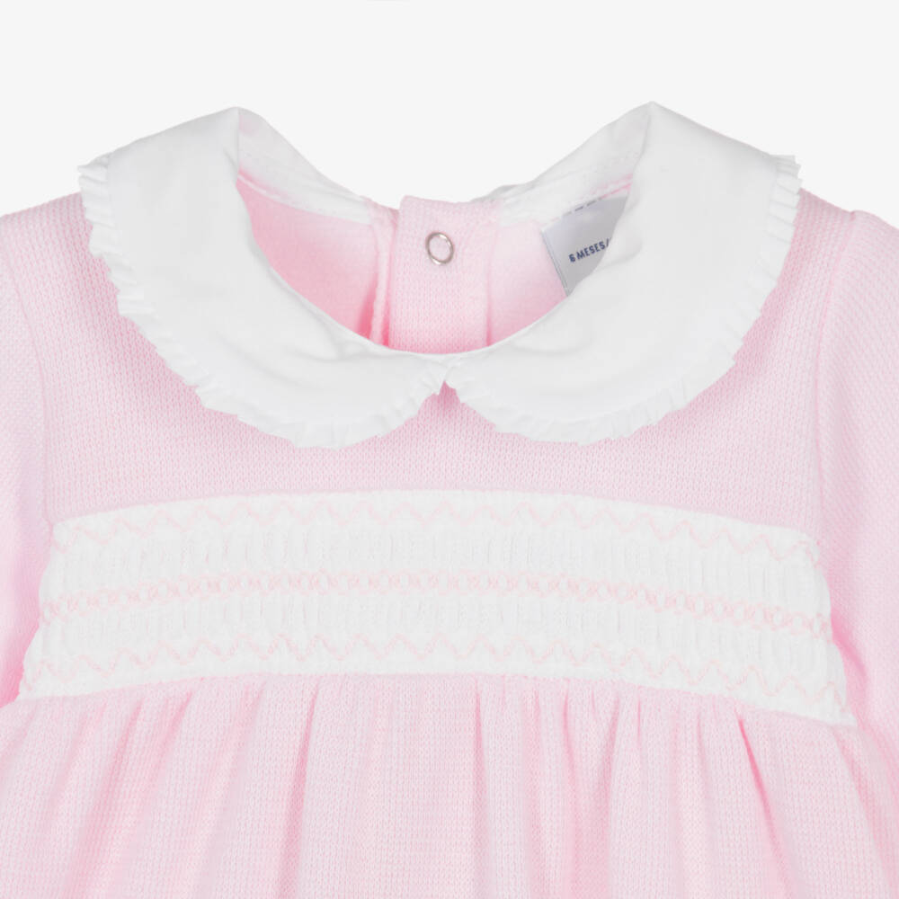Babidu-Girls Pale Pink Cotton Knit Babygrow | Childrensalon Outlet
