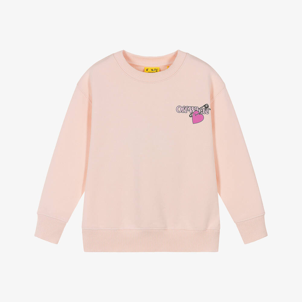 Off-White-Girls Pale Pink Cotton Pop Heart & Diagonals Logo Sweatshirt | Childrensalon Outlet