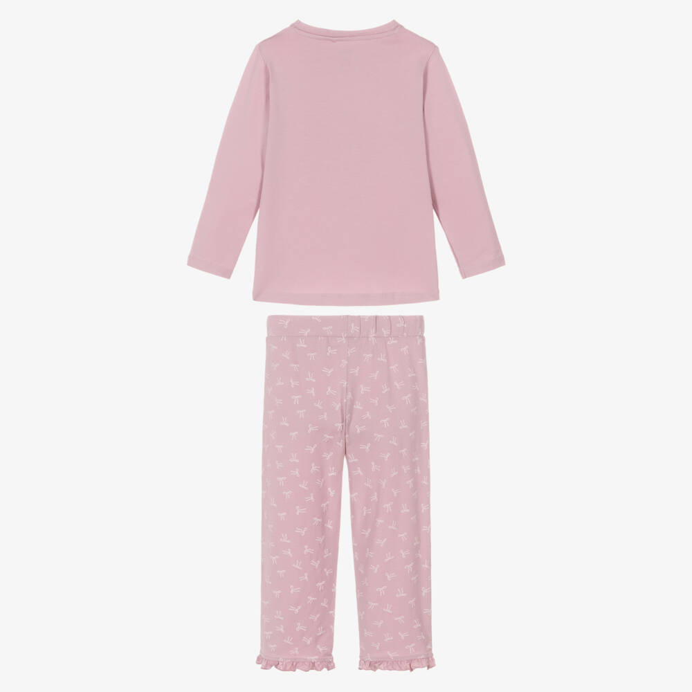 NAME IT-Girls Pale Pink Cotton Pyjamas with Bow Print | Childrensalon Outlet