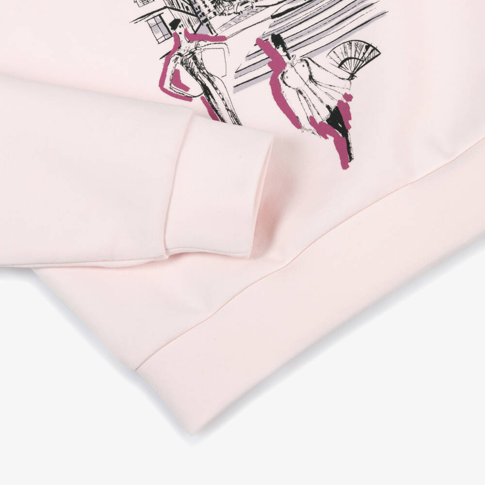KARL LAGERFELD KIDS-Girls Pale Pink Cotton Sweatshirt with Paris Illustration | Childrensalon Outlet