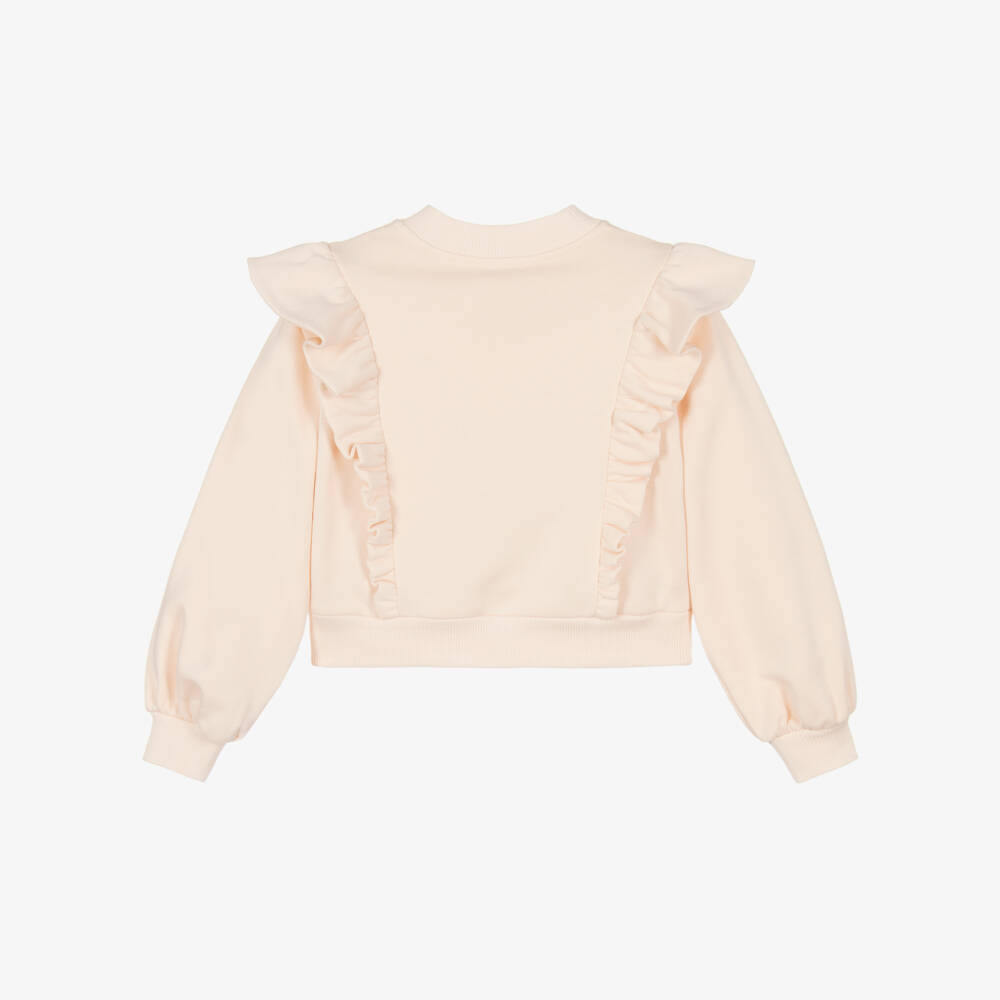 Dolce & Gabbana-Girls Pale Pink Cotton Sweatshirt with Ruffle Trim | Childrensalon Outlet