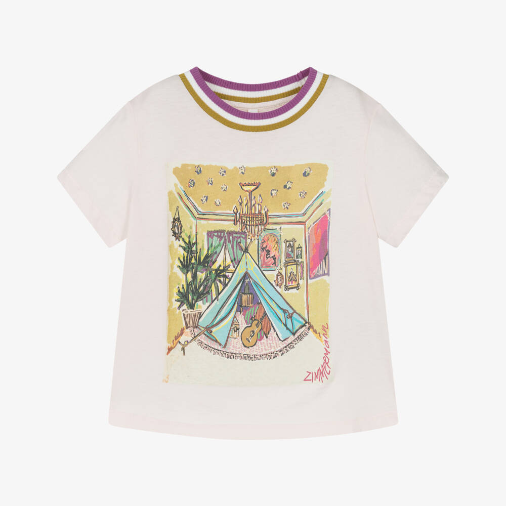 Zimmermann-Girls Pale Pink Cotton T-Shirt | Childrensalon Outlet