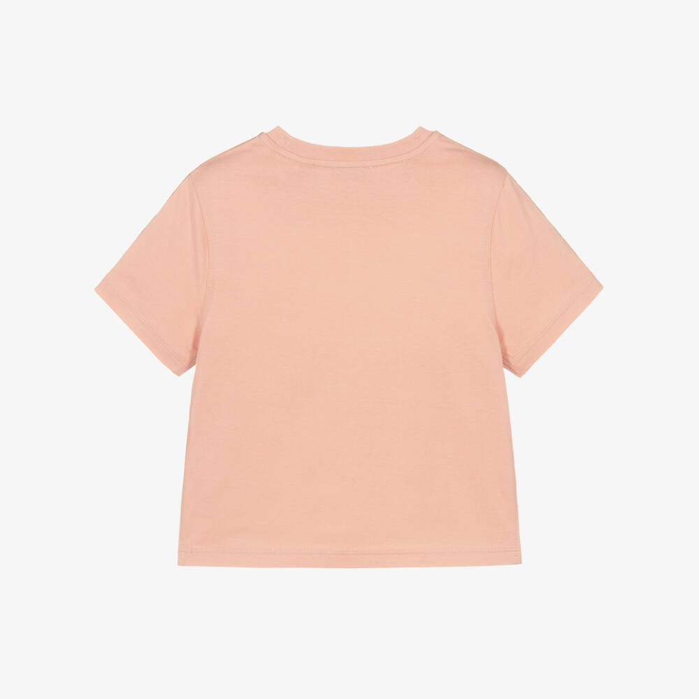 Burberry-Girls Pale Pink Cotton T-Shirt with Check Tape | Childrensalon Outlet