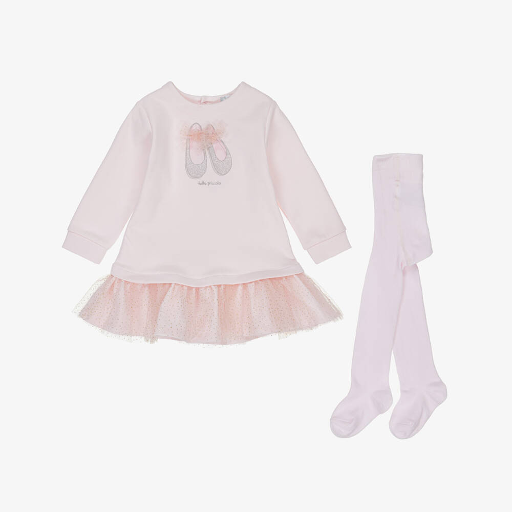 Tutto Piccolo-Girls Pale Pink Dress Set with Ballerina Shoe Print | Childrensalon Outlet