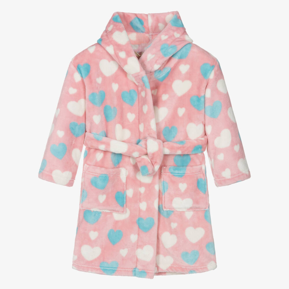 Hatley-Girls Pale Pink Fleece Hearts Dressing Gown | Childrensalon Outlet