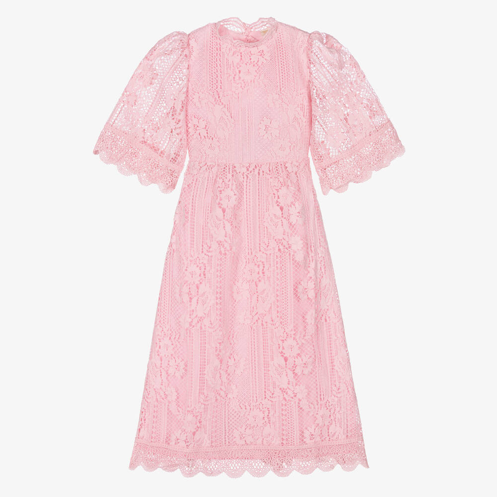 Marlo Kids-Girls Pale Pink Guipure Lace Maxi Dress | Childrensalon Outlet