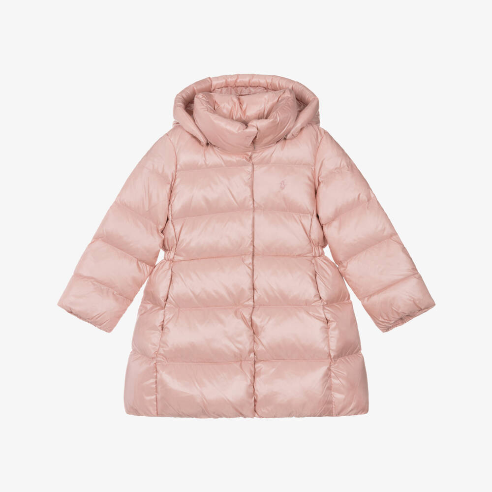 Ralph Lauren-Girls Pale Pink Hooded Down Puffer Coat | Childrensalon Outlet