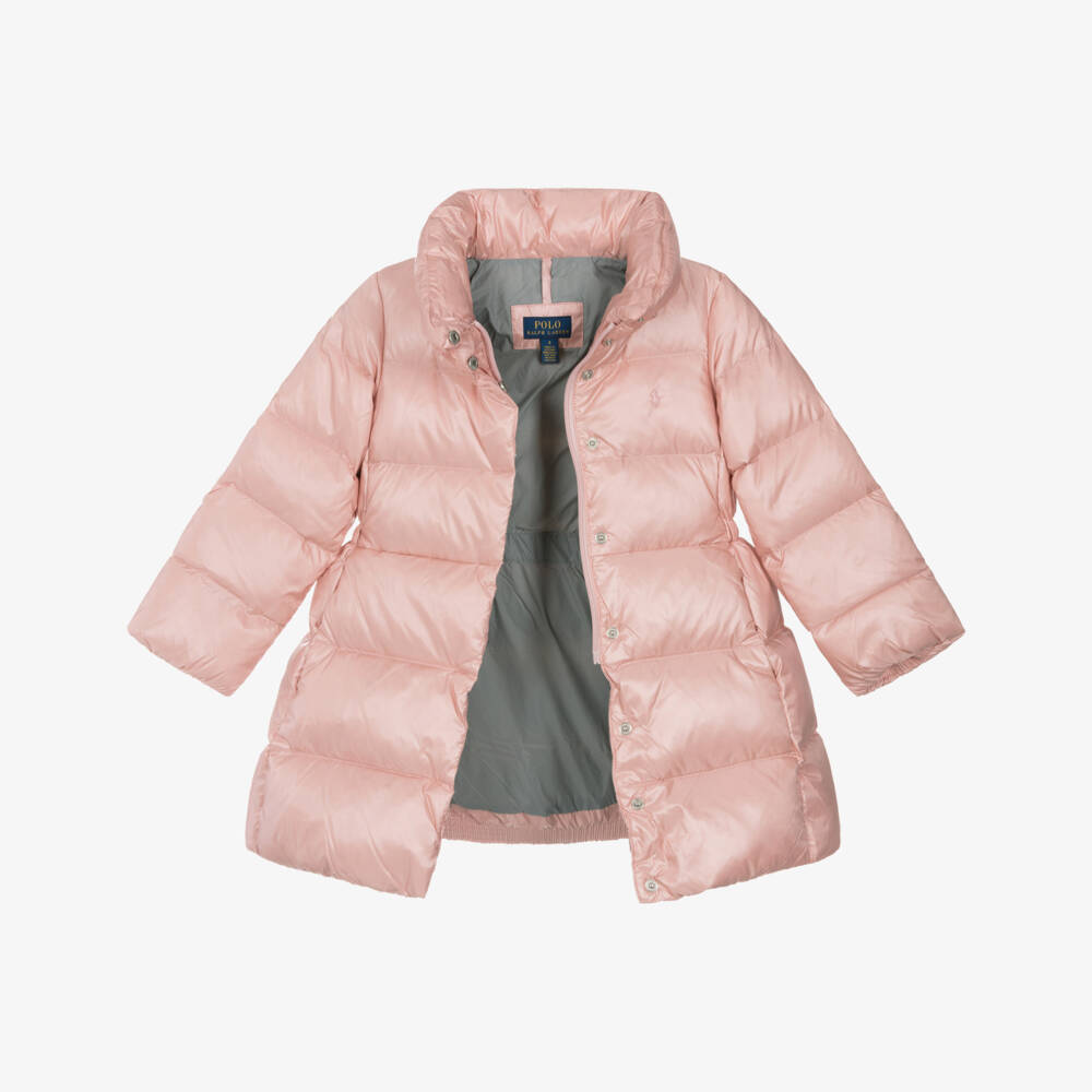 Ralph Lauren-Girls Pale Pink Hooded Down Puffer Coat | Childrensalon Outlet