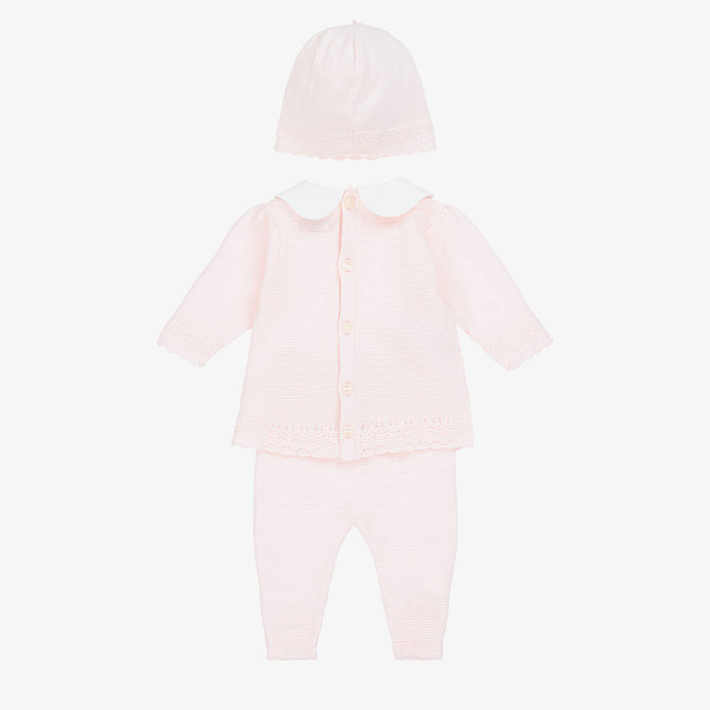 Emile et Rose-Girls Pale Pink Knitted Babysuit & Hat Set | Childrensalon Outlet
